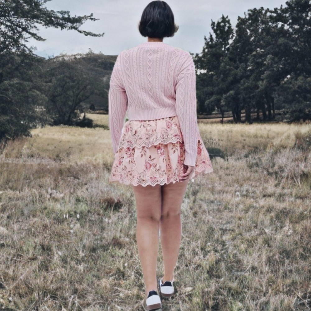 LoveShackFancy Floral Embroidered Ruffle Mini Skirt